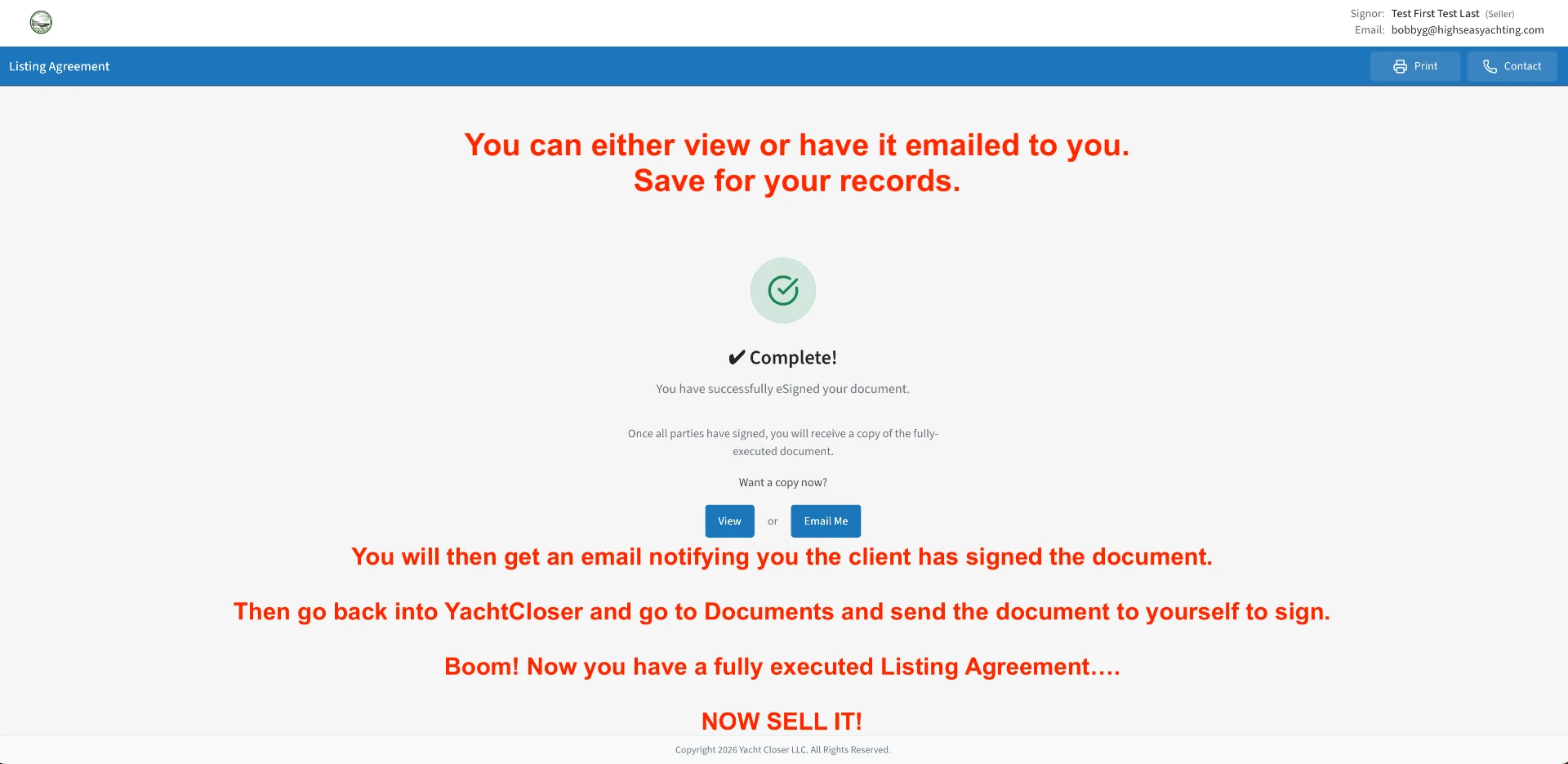 Complete screen confirming the document was eSigned