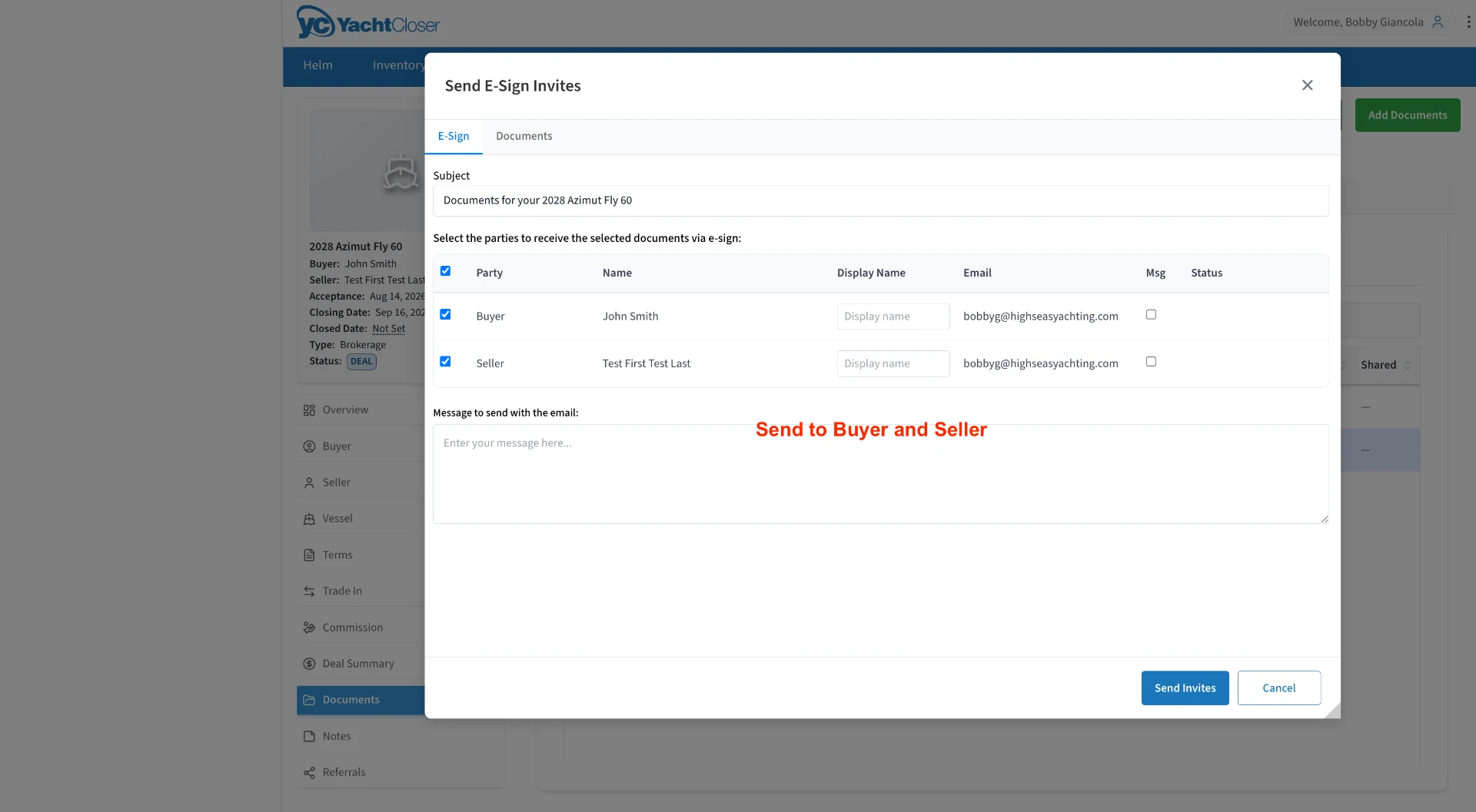 Send E-Sign Invites with both buyer and seller selected