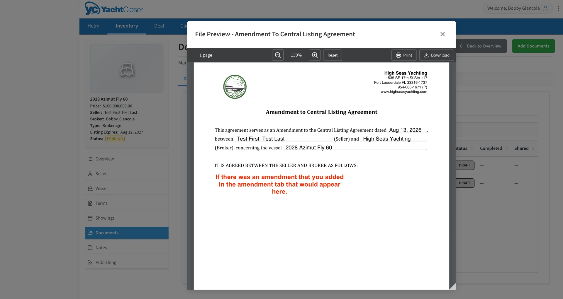 File preview of the Amendment to Central Listing Agreement