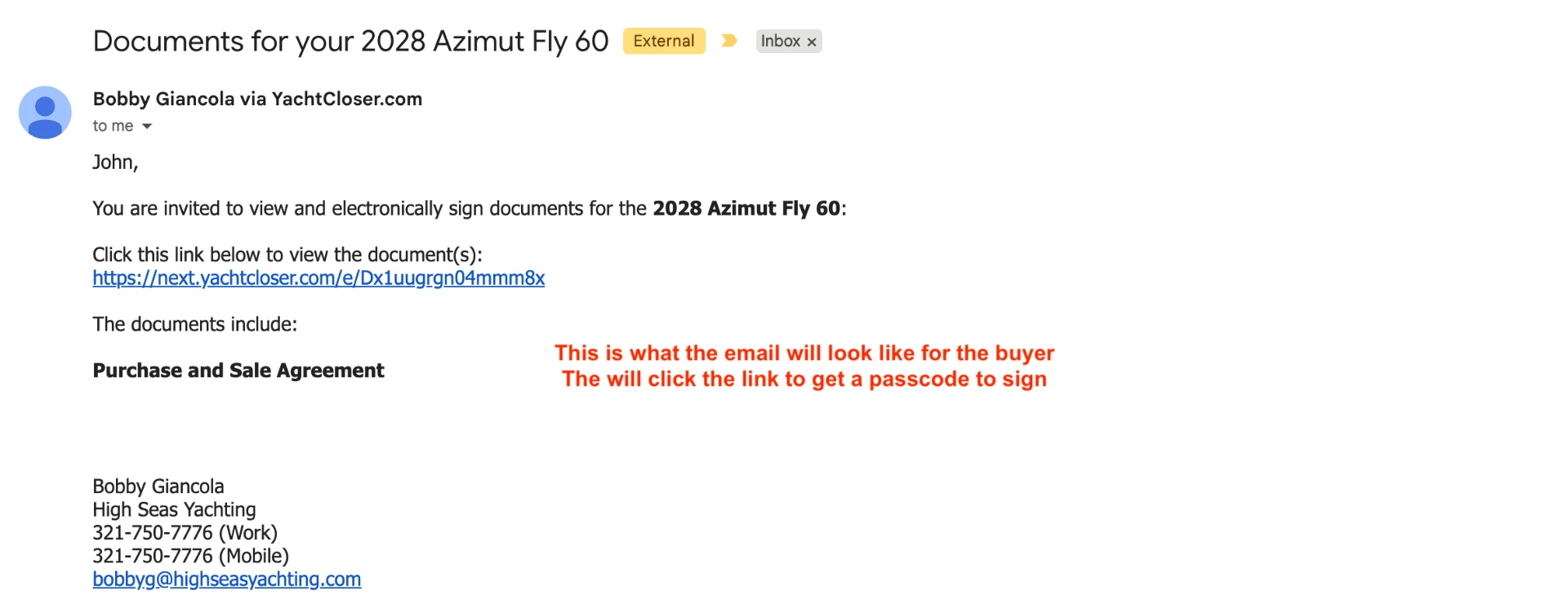 Email invitation to view and electronically sign documents
