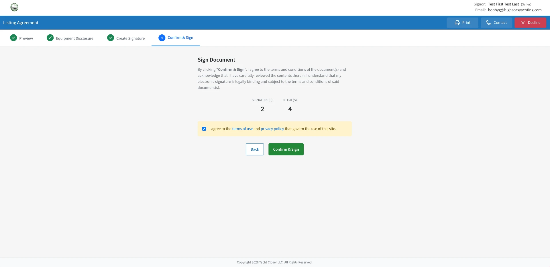 Signing step 4 Confirm and Sign screen