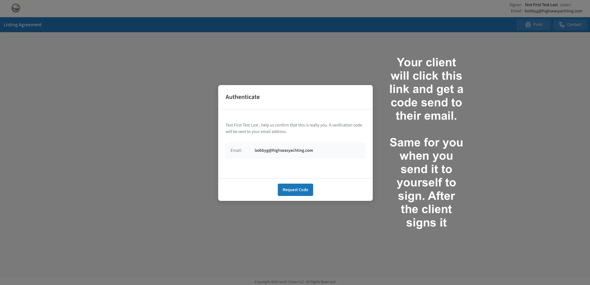 Authenticate screen with a Request Code button